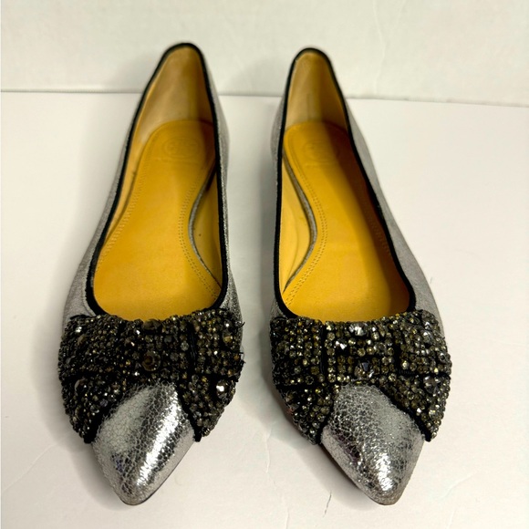 Tory Burch Vanessa Crystal Bow Pointed Toe Flats Size 8 - Picture 3 of 12